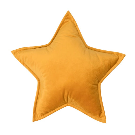 A cozy yellow velvet star pillow, perfect for adding a touch of luxury and comfort to any space.