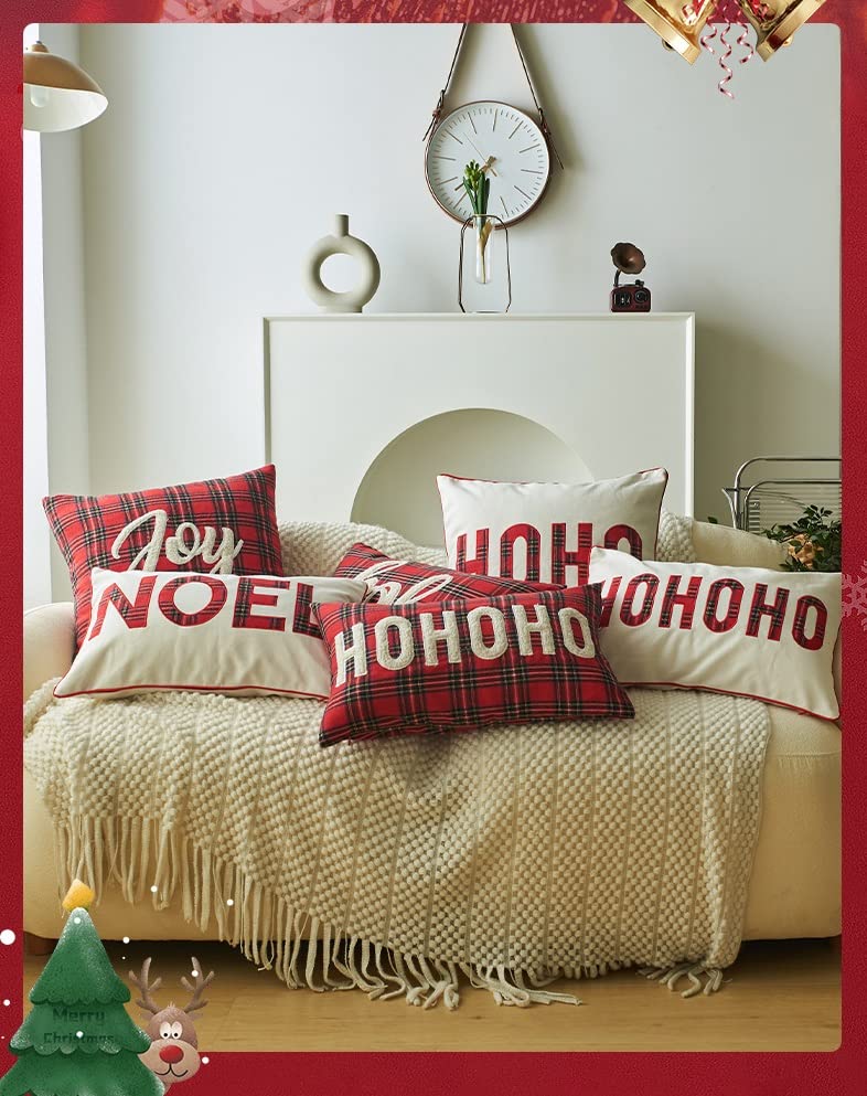 Christmas pillow with 'ho ho ho' print, a festive touch for the holiday season.