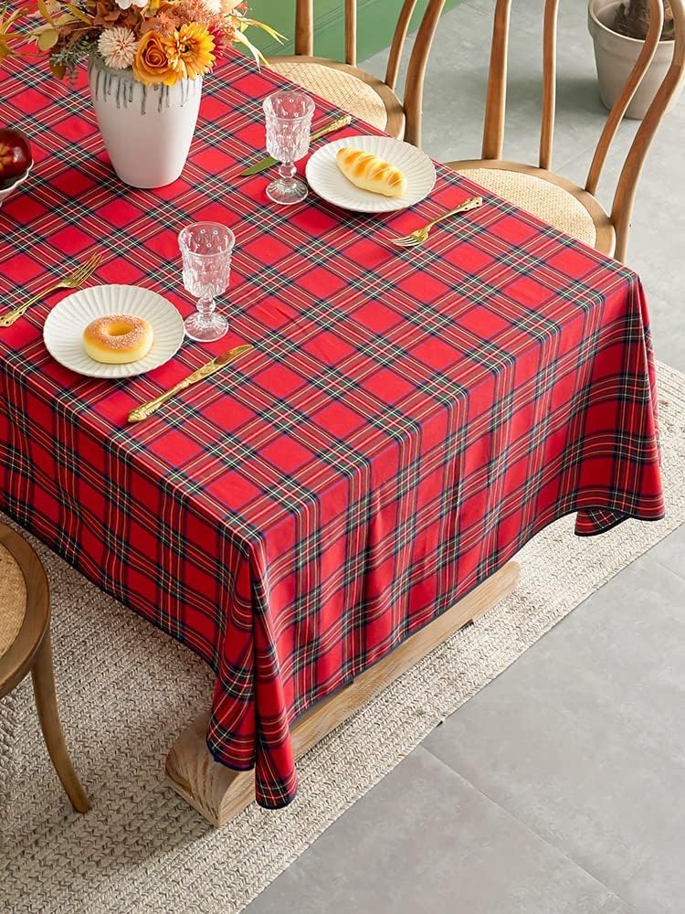  Red and black checkered tablecloth on table