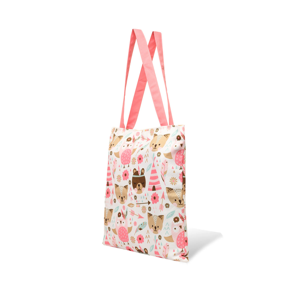 Pink handle tote bag with coordinating pink purse.