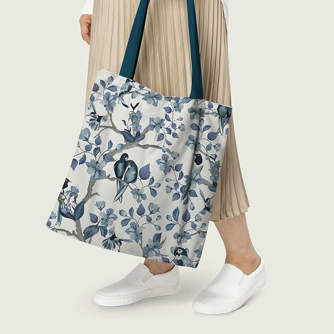 Chic blue and white floral tote bag