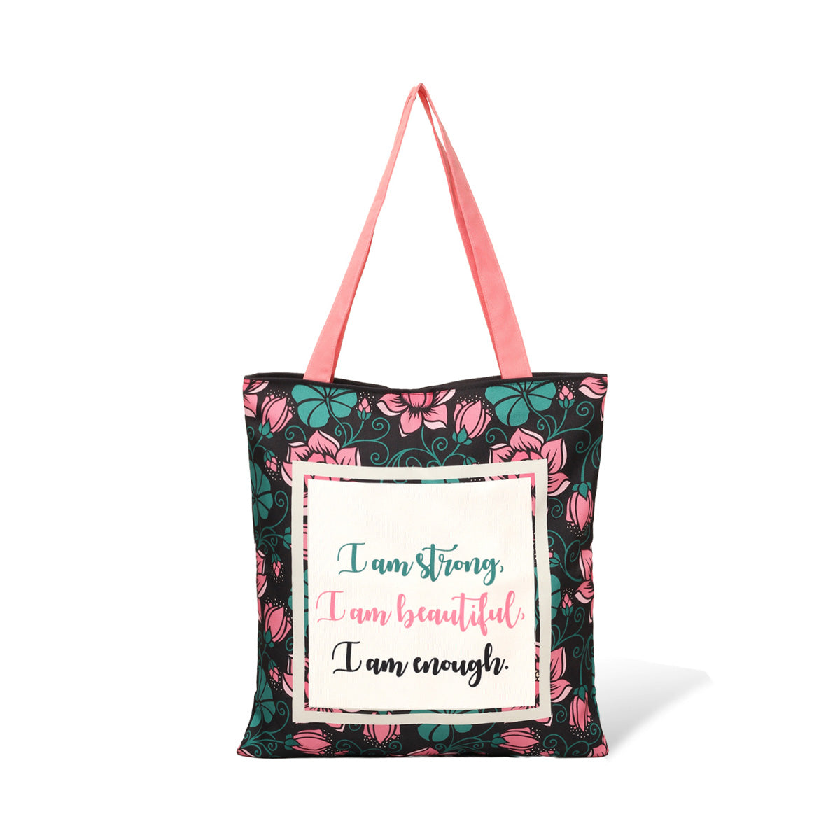 Stylish tote bag with the inspiring words "I am strong, I am beautiful, I am strong"