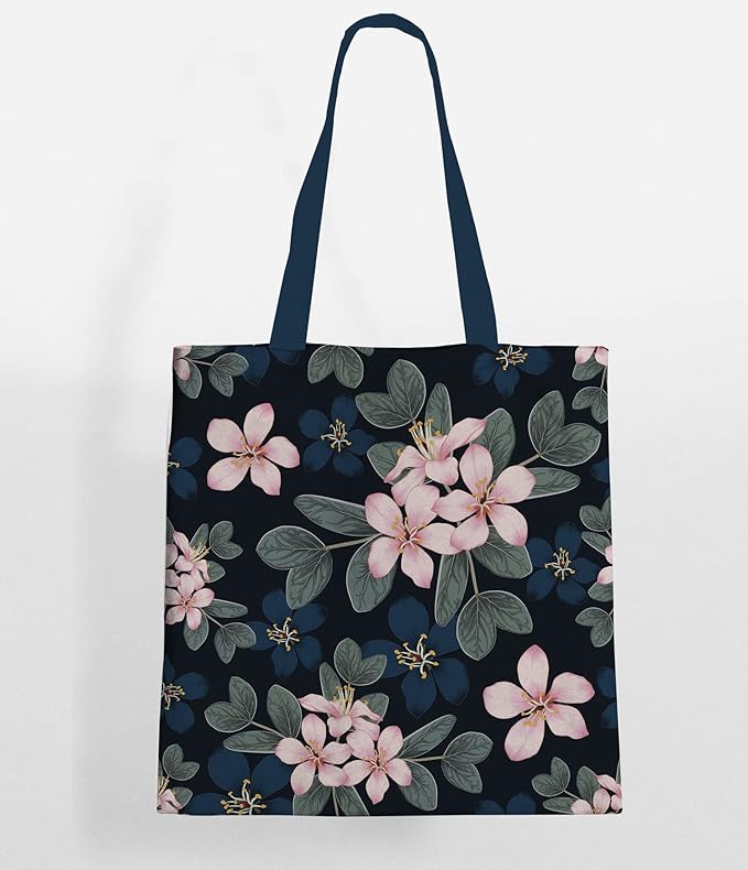 Black and pink floral tote bag, perfect for adding a pop of color to your outfit.