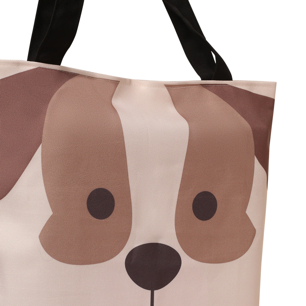 Tote bag adorned with an adorable dog face, a stylish accessory for pet enthusiasts.