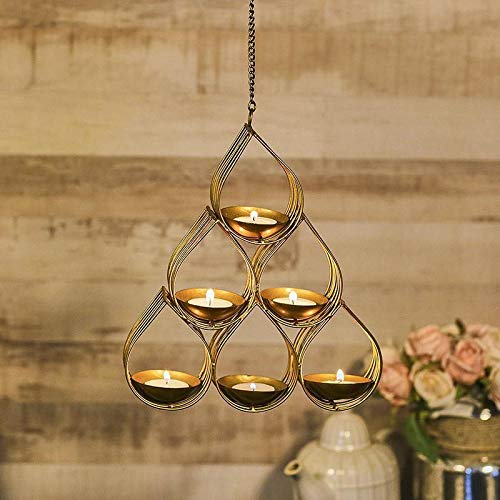 T59 Brass Floral Petals Hanging Tealight Holder