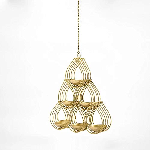 T59 Brass Floral Petals Hanging Tealight Holder