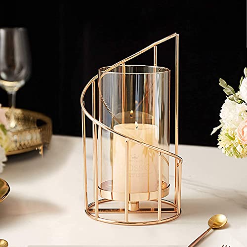 Gold metal frame candle holder with glass candle