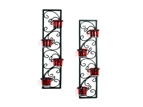 Two wall mounted candle holders in black and red.