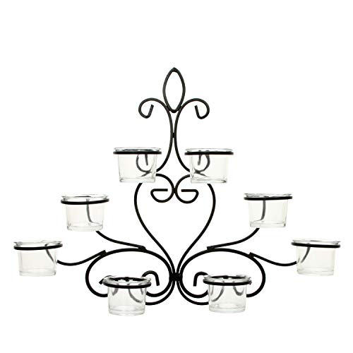 Elegant wall-mounted candle holder with candles and vases, perfect for a romantic setting.