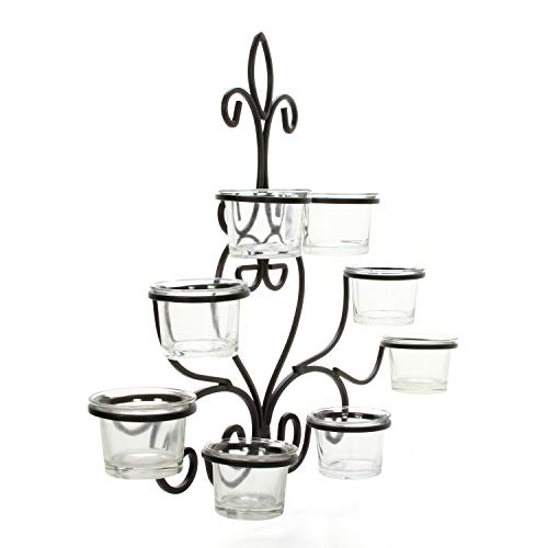 Wall-mounted candle holder adorned with candles and vases, bringing a touch of sophistication.