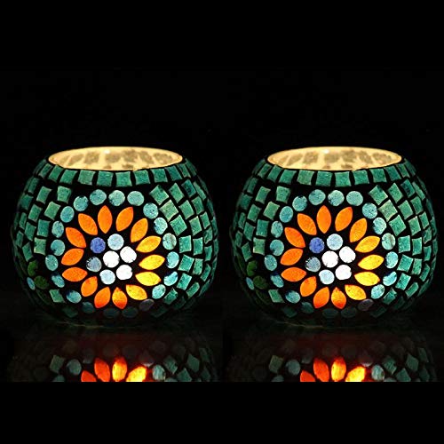 Decorative glass tealights with colorful designs, a stylish addition to your home decor.