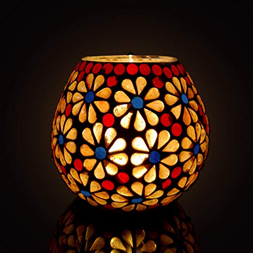 Colorful glass candle embellished with a charming floral motif, bringing a touch of nature indoors.