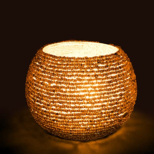 A glowing bowl with a wicker lid, ideal for creating a relaxing atmosphere.