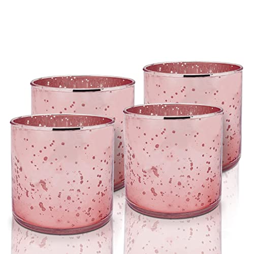  Set of four purple glass votives featuring intricate gold detailing, ideal for creating a luxurious ambiance.