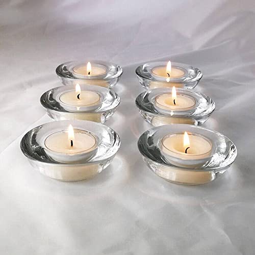 Clear glass tealights in a group of six on a table