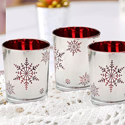 Cups featuring three silver and red snowflakes inside.