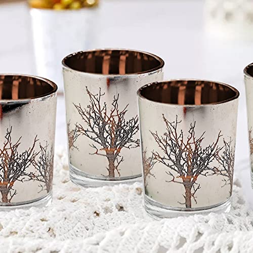  Decorative glass votives with tree patterns, great for enhancing the atmosphere in any room.