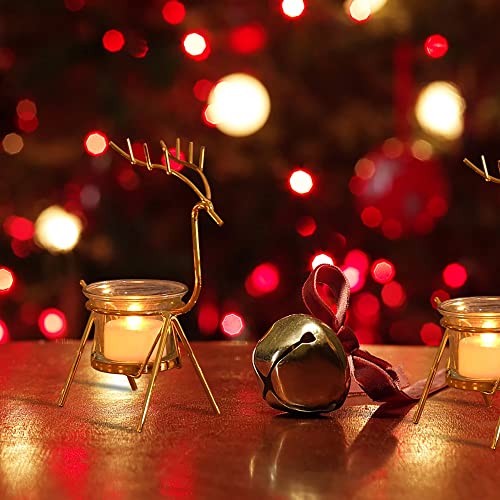 Tabletop decor: shiny gold reindeer candle holder.