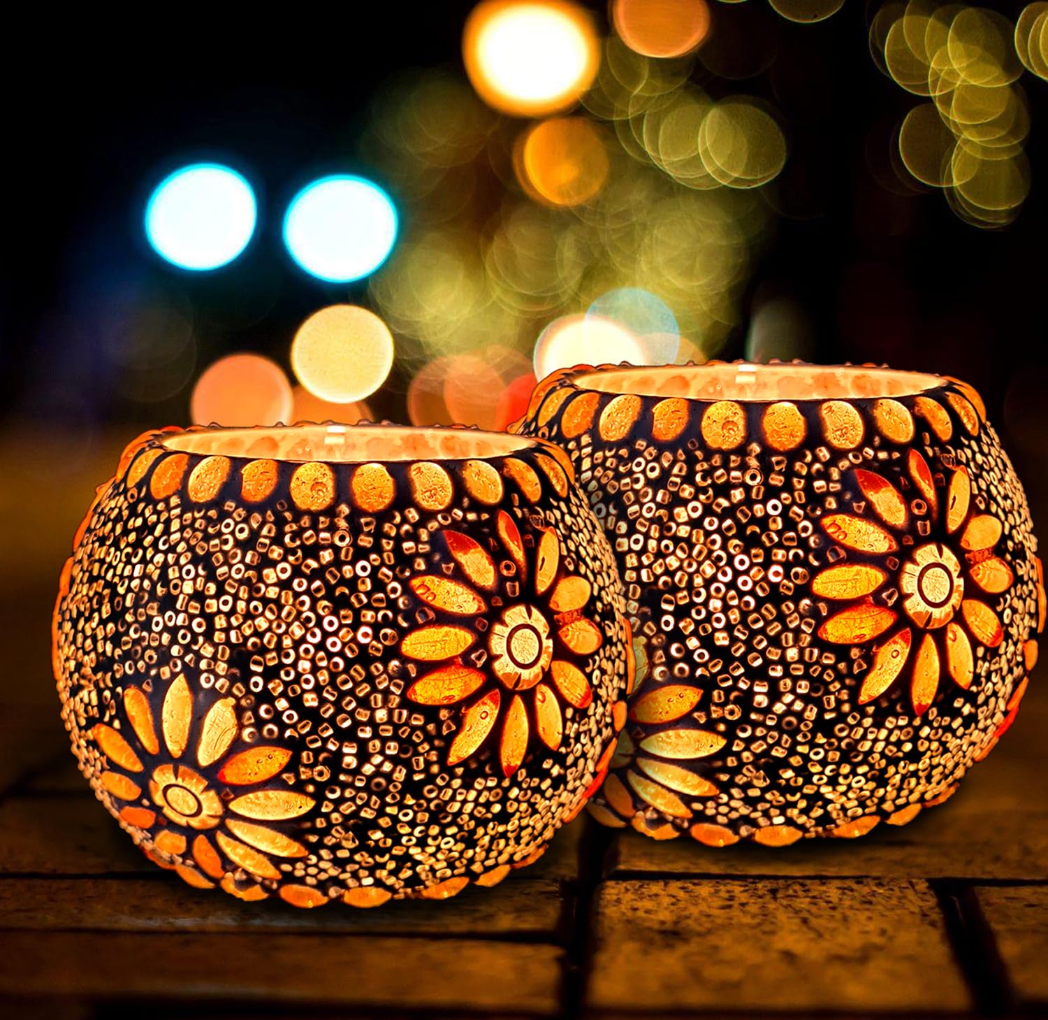Two colorful decorative lamps with intricate designs, adding a vibrant touch to any space.