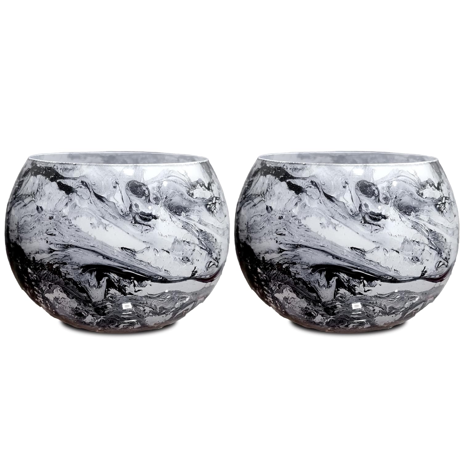 Two marble bowls on white surface