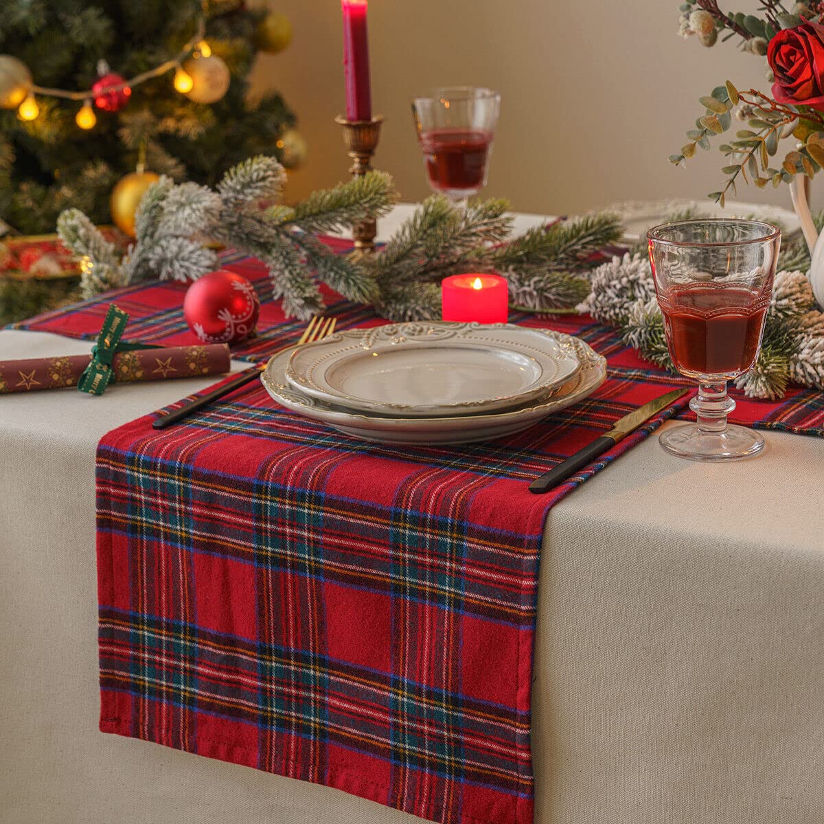 Christmas Runner Cloth - Red Check Pattern