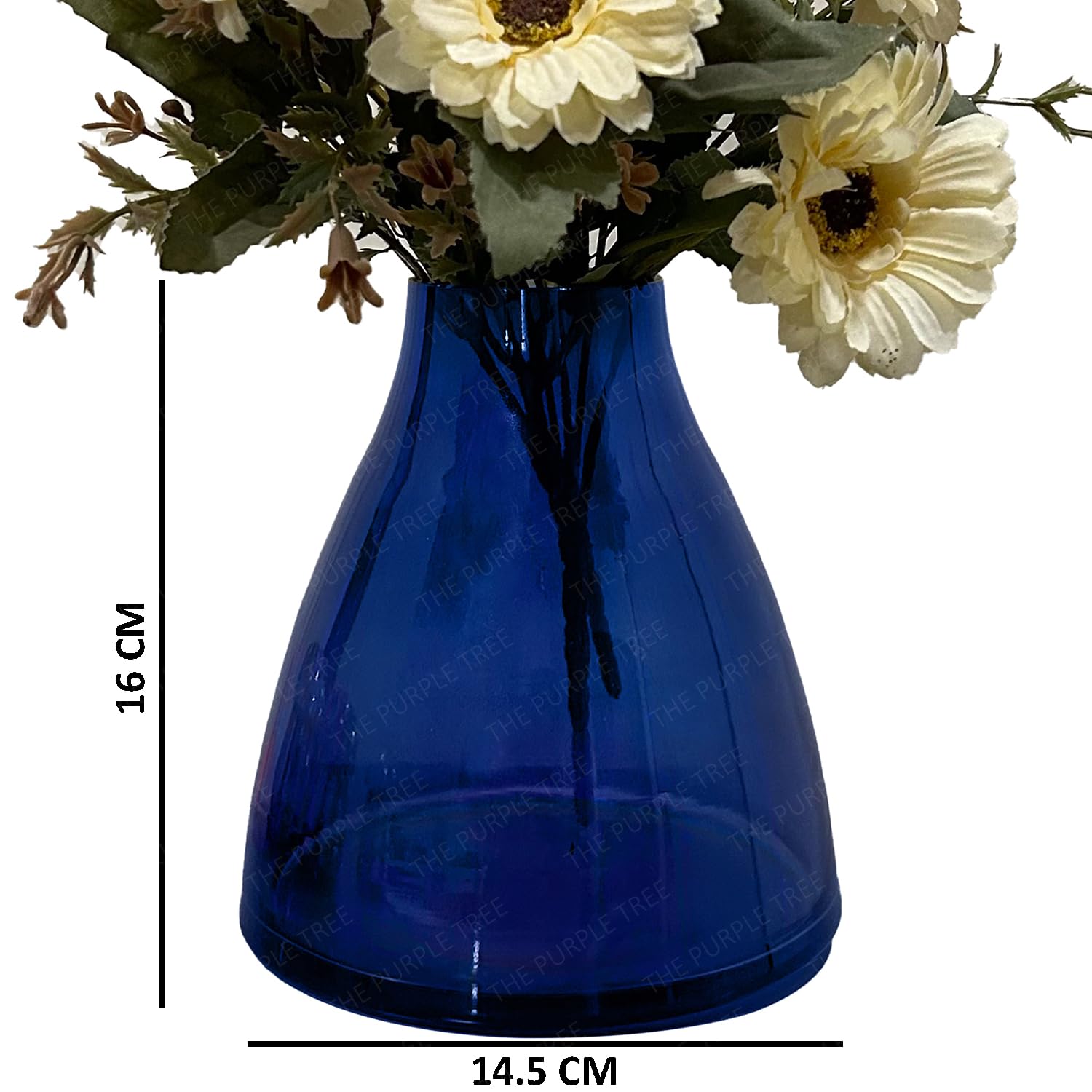 A decorative blue vase adorned with blooming flowers, creating a cheerful and inviting atmosphere.